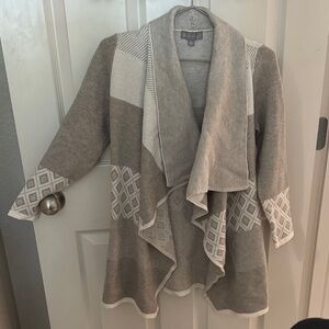 Indigo Gray and Cream Geometric Long Cardigan, Evolution by Cyrus